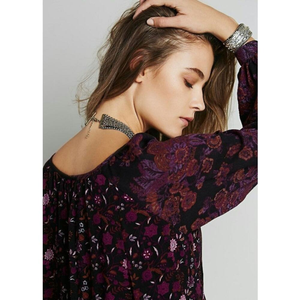 Free People Lucky Loosey Floral Goth Long Sleeve Mini Dress - Picture 2 of 6